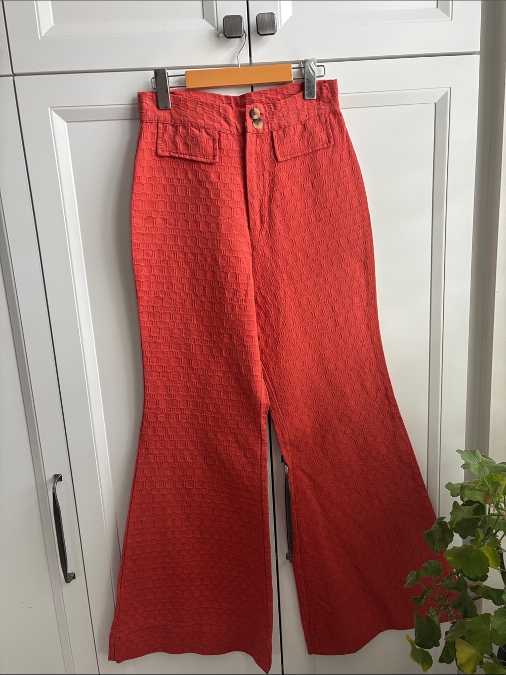 Urban Outfitters Burnt Coral Textured Flare Pants